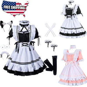 Women Lolita Costume French Maid Completed Outfits Fancy Dress+Accessories - Picture 1 of 11