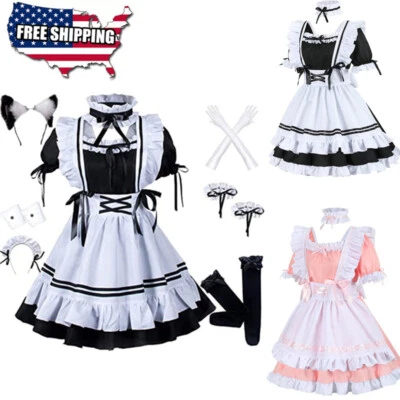 Women Lolita Costume French Maid Completed Outfits Fancy Dress+Accessories - Image 1 of 4