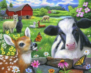Friends at the Farm 45" Wide Panel Fabric - Picture 1 of 2