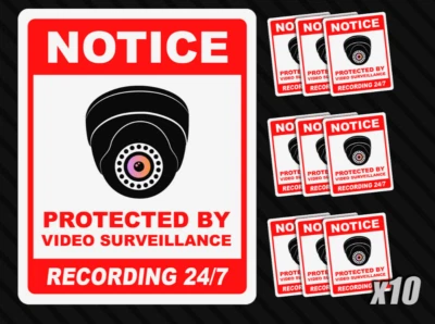 Camera security surveillance sticker video notice warning CCTV alarm decal 10x - Image 1 of 3