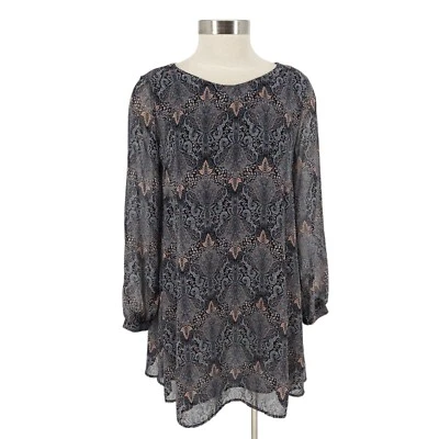 Vestido recto ASTR negro estampado damasco manga larga hasta la rodilla botón espalda pequeño Foto 1 de 4