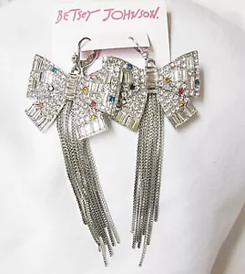 Betsey Johnson BOWS CRYSTAL DROP EARRINGS RHINESTONE Brand New - Picture 1 of 6