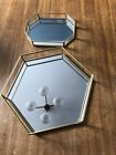 10X Hexagonal Mirrored Centrepieces Tray Metal Painted Gold - Wedding