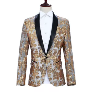 Mens Bling Sequins Blazer Dress Suit Jacket Tuxedo Slim Wedding Party Fashion - Picture 1 of 16