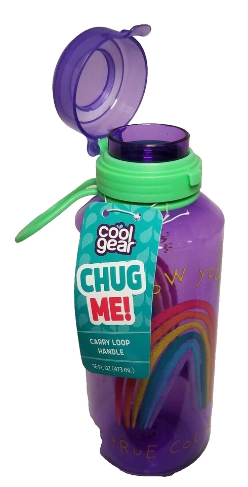 Cool Gear Kid Show Your True Colors Purple Rainbow 16 Oz Fliptop Water Drink Cup