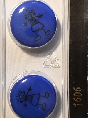 DILL BUTTONS | Brand NOS | Blue Drawn Boy - Round #1606 11/16" 18mm | 2 Pack - Image 1 of 4