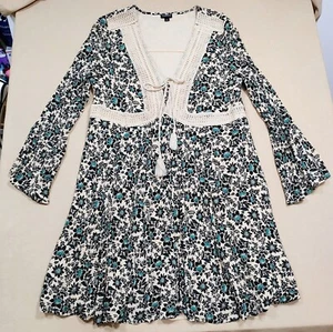 Torrid Damen Mini Gaze Schnür-Skaterkleid creme türkis Blumenmuster Übergröße 1 - Bild 1 von 12