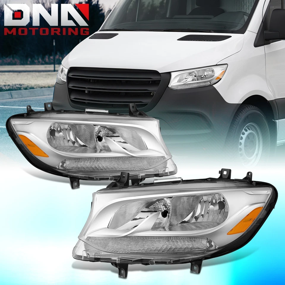 Par de faros halógenos cromados para Mercedes-Benz Sprinter 2019-2024 Foto 1 de 4
