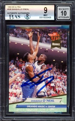 Shaquille O'Neal Auto 1992-93 Fleer Ultra RC 328 Magic BGS 9 Auto 10 Beckett Foto 1 de 2