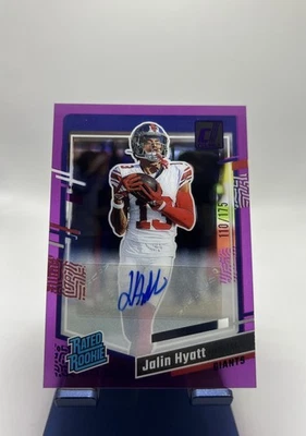 JALIN HYATT 2023 Clearly Donruss Purple Rated Rookie RC Autograph Auto # /175 - Image 1 of 2
