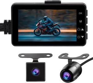 Cámara de tablero de motocicleta, pantalla LCD de 3", grabadora de doble lente frontal 720P + trasera 480P - Imagen 1 de 6