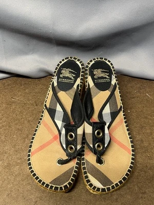 Burberry Thong Sandals Womens Beige Nova Check Canvas Espadrille Wedge Size EU40 - Image 1 of 4