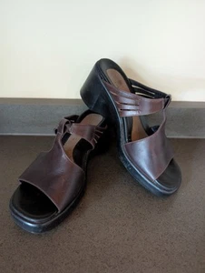 NAOT Wedge Sandals Brown Leather Slipon Comfort Shoes Y2K Walking Womens 39 8.5* - Bild 1 von 13
