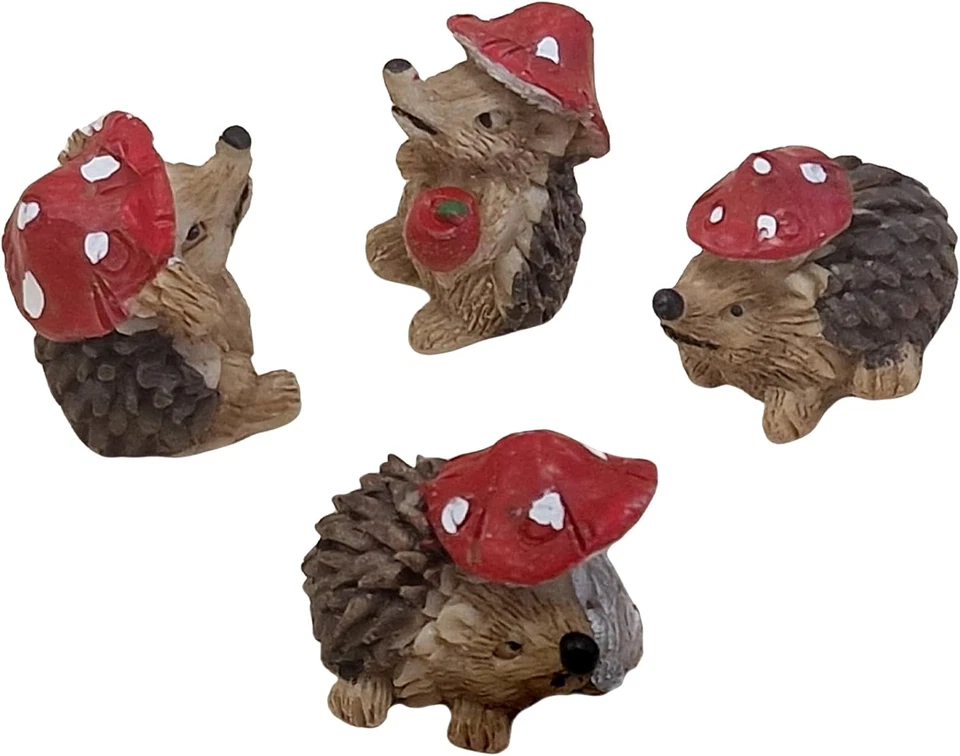 Deko-Igel Set 4 Stück Mini-Igel Polyresin Pilz Apfel Streudeko Glücksbringer - Bild 1 von 1