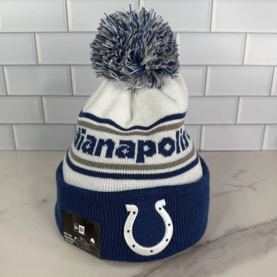 Indianapolis Colts Hat Beanie Mens Blue NFL Football Pom Knit Cuffed New Era - Image 1 of 4