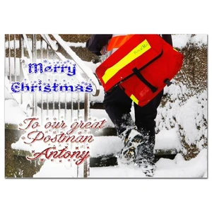 k672; Personalisierte WEIHNACHTSKARTE *mit beliebigem Namen und Text* Postbote - Bild 1 von 1