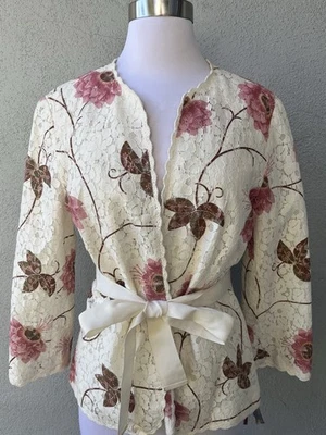 NWT Vintage Y2K Oscar De La Renta Santo Domingo Ivory Floral Jacket Sz 8 - Image 1 of 4