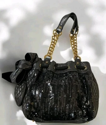 Juicy Couture Leather Bag Rare Y2K Vintage Black Gold Hardware Shoulder Bag New - Image 1 of 4