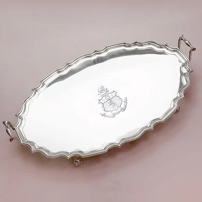 Ovales Tablett Stand  Wappen 925er Silber London 1906 - Bild 1 von 4