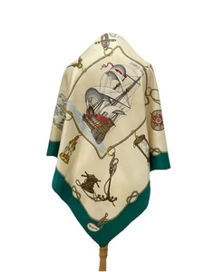 H70#Bayron Maritim Schiff Print Seidentuch Vintage Maritim Seil Design Grün Bordüre - Bild 1 von 7