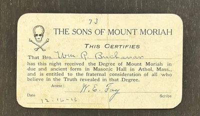 1915 СЫНОВЬЯ ГОРЫ MORIAH КАРТА - СТЕПЕНЬ ПРИСУЖДАЕТСЯ В МАСОНСКОМ ЗАЛЕ - ATHOL, МАССА. - Изображение 1 из 2