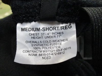 USGI MILITARY BLACK POLARTEC COLD WEATHER FLEECE OVERALL ARMY BIB SNOW PANTS 200 - Image 1 of 4