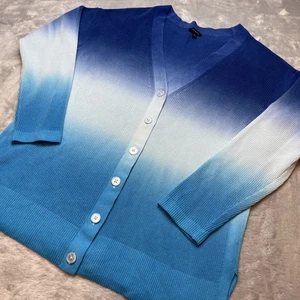 Talbots Girlfriend Dip Dye Ombre Cardigan Sweater Womens L Blue V-Neck Button Up - Picture 1 of 6