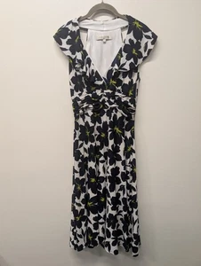 Evan Picone Halter Dress Black White Sz 4 Floral Midi Stretch Crossover V-Neck - Picture 1 of 8