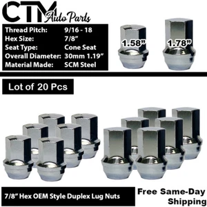 20Pc CHROME 9/16-18 OEM 7/8" HEX DUPLEX LUG NUT FIT DAKOTA DURANGO RAM1500&MORE - Picture 1 of 3