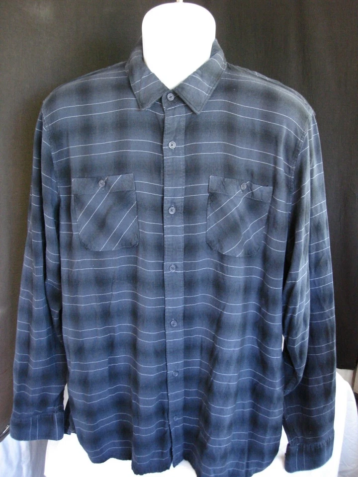 Travis Mathew Blue/Black Striped Rayon/Cotton L/S Button Ft. Shirt Sz. L - Image 1 of 4