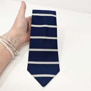 Bullock & Jones Tailored Navy Cream Striped Handmade England Silk Designer Tie - Picture 1 of 7