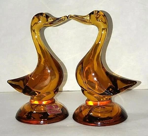 2 Wikinger Glas Epos 1316 5 Zoll Ente Figur Orange Amberina Mid Century - Bild 1 von 12