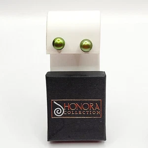 Honora Green Freshwater Cultured Pearl Pierced Stainless Stud Earrings with Box - Picture 1 of 24
