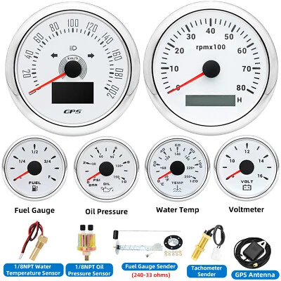 6 Gauge Set 85mm GPS Speedometer 200km/h&Tachometer 8000RPM Gauge for Boat Car  - Image 1 of 4