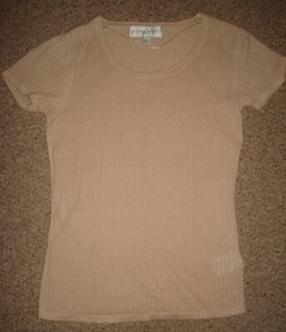 EDINA RONAY Beige cotton/cashmere mix short sleeve fine knit top 12 M