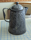 Antique Gray Mottled Graniteware Enamelware Coffee Pot Hinged Lid Attached Small