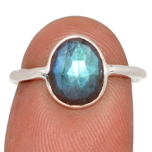 Natural Faceted Labradorite - Madagascar 925 Silver Ring Jewelry s.6 CR71731 - Picture 1 of 1