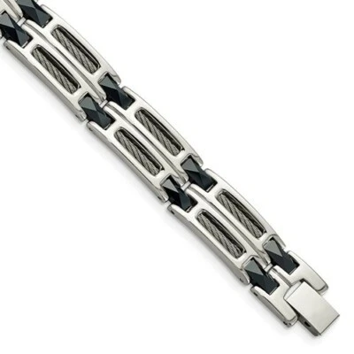 *BRAND NEW* Chisel Polished Dark Blue Ceramic Cable Inlay Bracelet SRB338-8.75 - Image 1 of 4