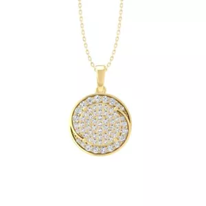 10K Yellow Gold Round Lab Grown Diamond Cluster Pendant 18" Silver Cable Chain - Picture 1 of 7