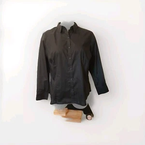 Liz Claiborne 2X Womens Black Long Sleeve Collared Button Up Shirt  - Picture 1 of 9