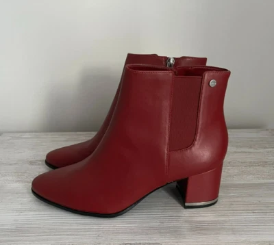 NEW CALVIN KLEIN FIORANA ANKLE FASHION BOOTS  RED BLOCK HEEL~SIZE 9.5 - Image 1 of 4