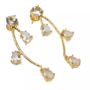 Fashion Earring Clear Quartz Gemstone Gold Plated Yellow bee Earring 2" J356 - Picture 1 of 5