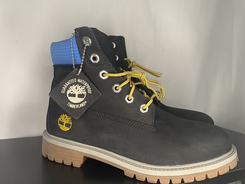 Stivali impermeabili premium Timberland da ragazzo 6 pollici neri blu Nabuck A5TGW taglia 5