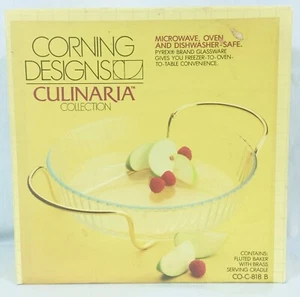 Vintage Corning Culinaria Fluted Baker with Brass Serving Cradle Made in France - Picture 1 of 9