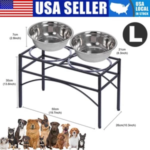 Elevated Raised Dog Bowls Stainless Steel Dog Feeder Bowl Food Water Stand Large - Picture 1 of 12