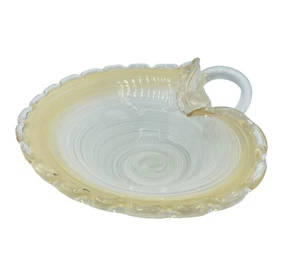 Murano Italian Venetian Bowl Candy Dish Nappy Gold Yellow Swirl Handle READ - Picture 1 of 11