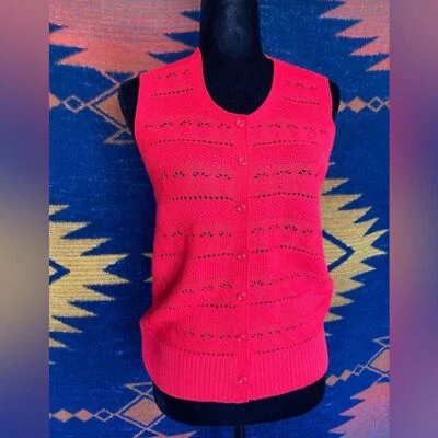 Vintage Sweater Bee Sleeveless Acrylic Knit Crochet Button up Vest top! - Image 1 of 4