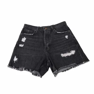 Arizona Jean Co Hi-Rise Denim Shorts Juniors Size 13 Black Button Fly Distressed - Picture 1 of 10