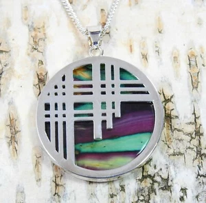 Heidekraut gr. Anhänger "Crossing Lines" HANDARBEIT & versilberte Kette 😏HG-11B - Picture 1 of 1