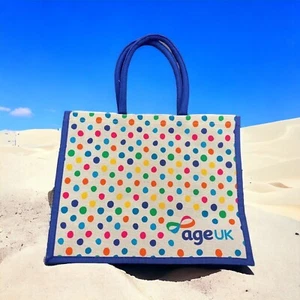 Age UK Jute Shopping Bag Charity Reusable Eco Cotton Hessian Tote Spot Large NG - Picture 1 of 8